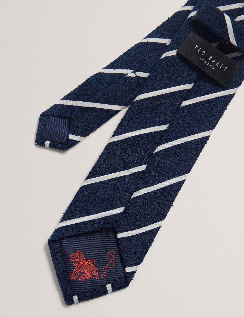 Men Ted Baker CAMPSEA - Boucle Texture Solid Stripe Ties Navy | Egypt  QRYXZ-0851