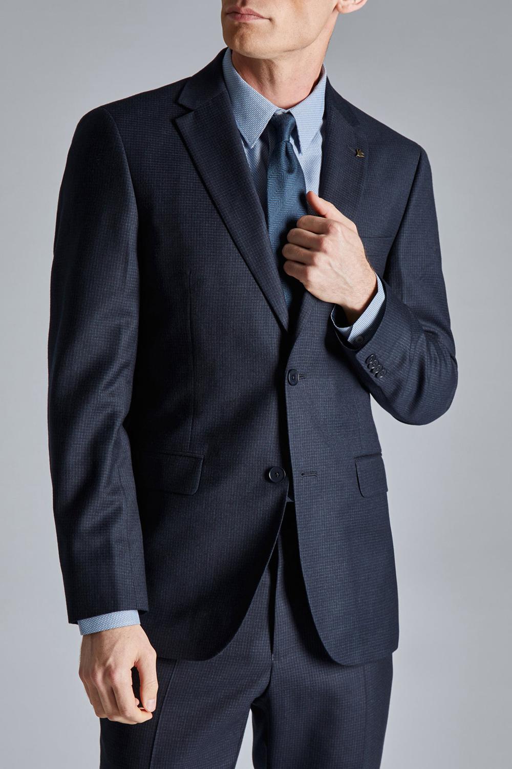 Men Ted Baker CANISJS - Grid Check Regular Fit Suit Jackets Navy | Egypt  DVEMR-8640