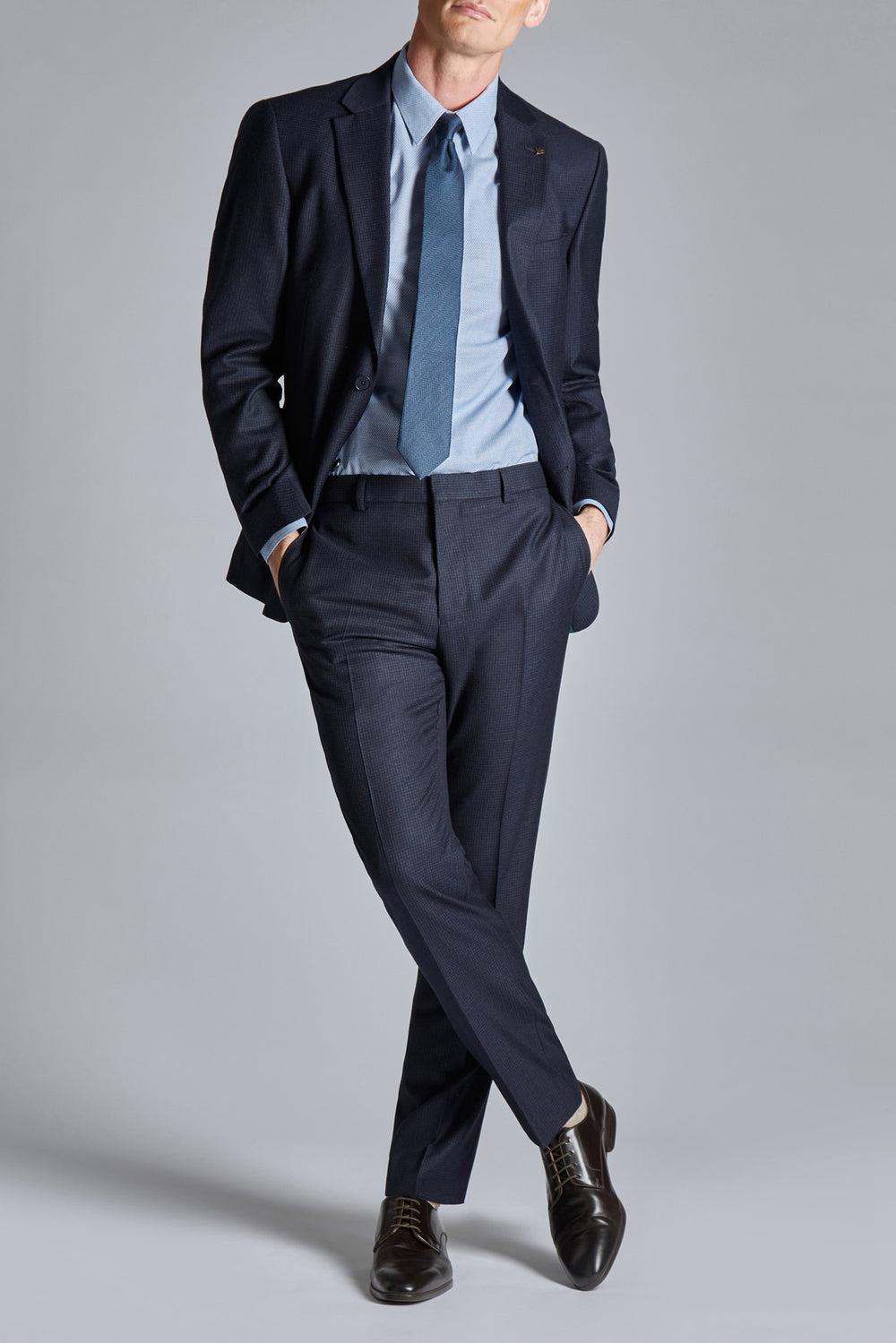 Men Ted Baker CANISTS - Grid Check Regular Fit Suit Trousers Navy | Egypt  RKYNE-5681