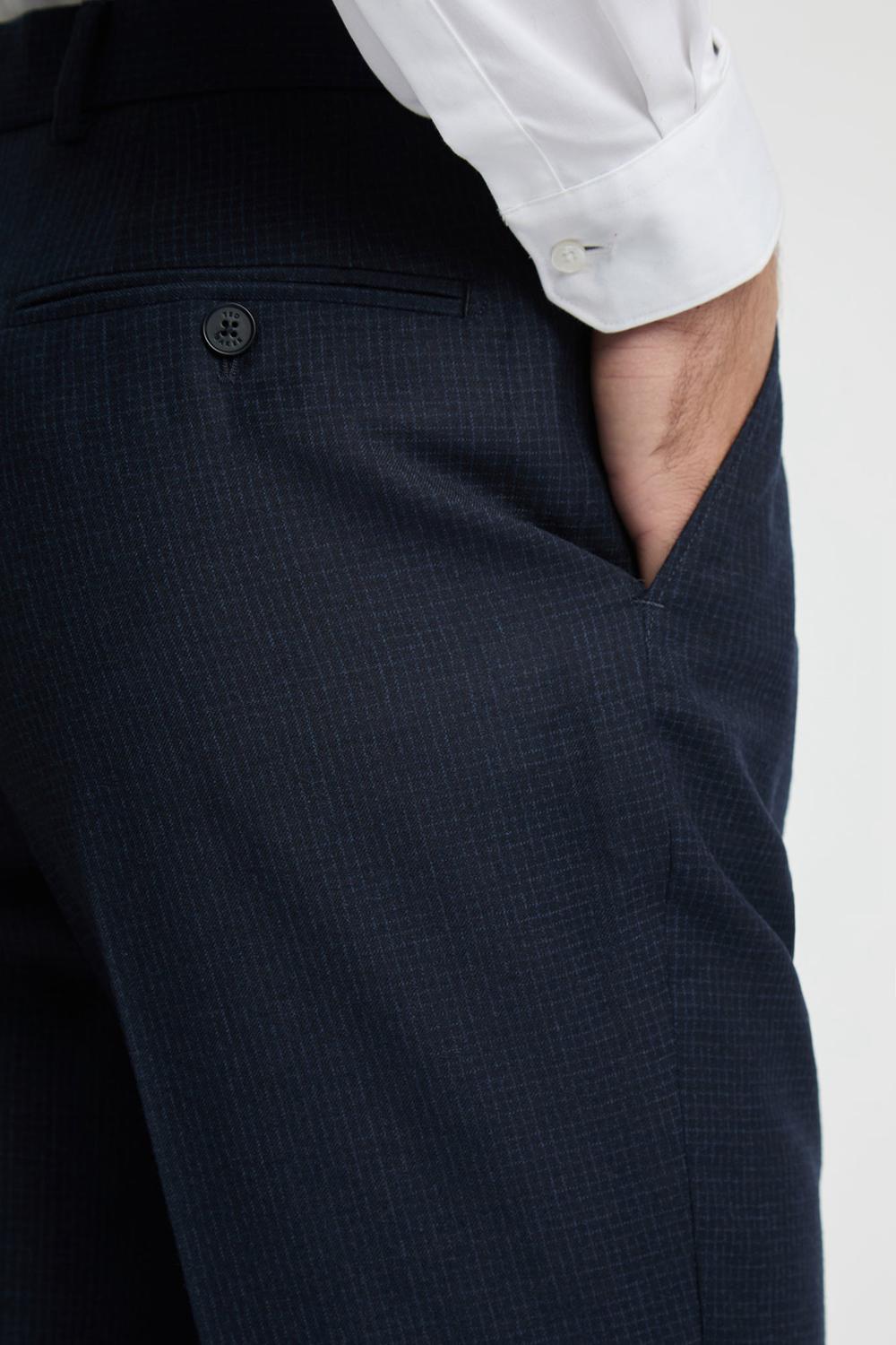 Men Ted Baker CANISTS - Grid Check Regular Fit Suit Trousers Navy | Egypt  RKYNE-5681