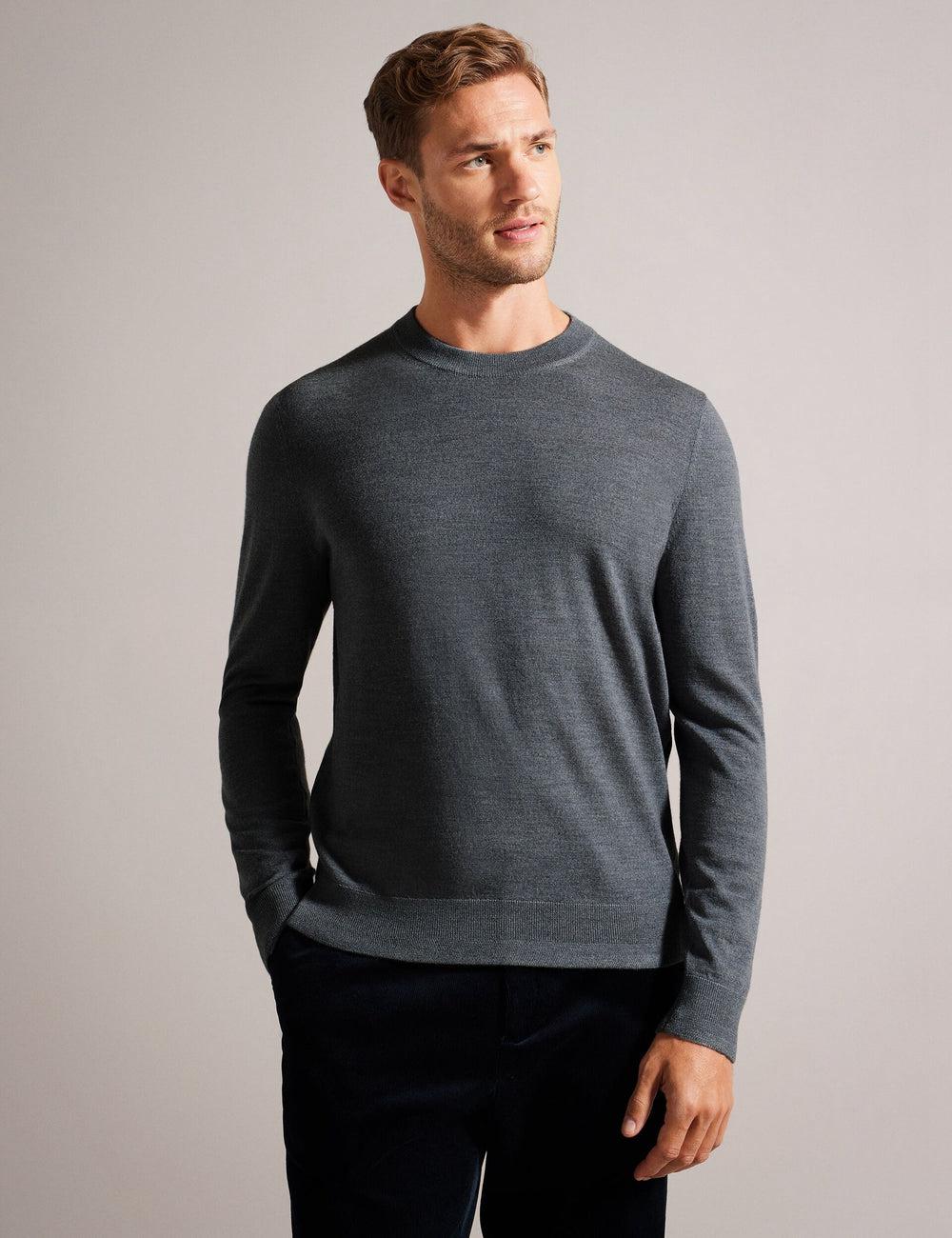 Men Ted Baker CARNBY - Pure Wool Crew Neck Jumpers Charcoal | Egypt  TUKWD-3720