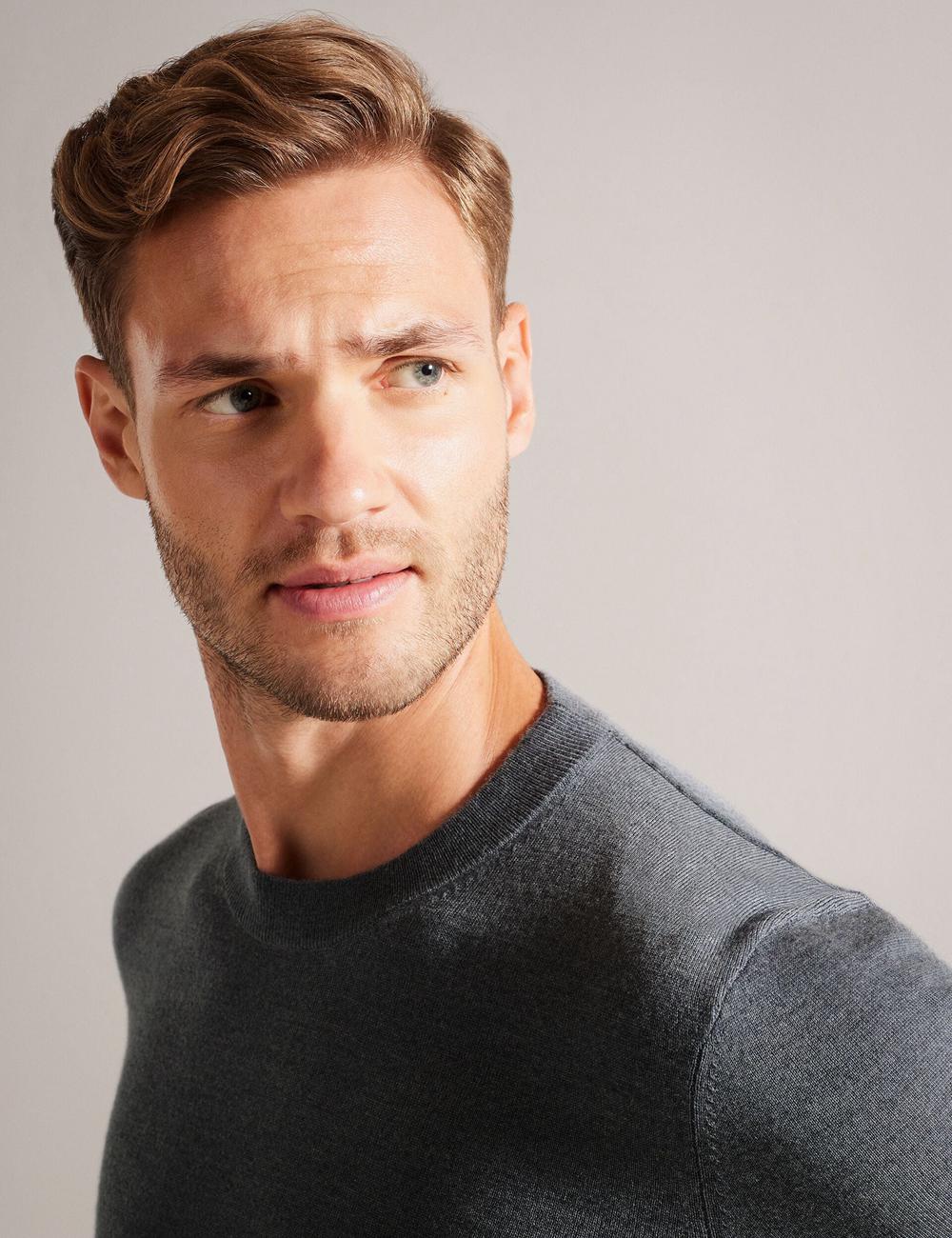 Men Ted Baker CARNBY - Pure Wool Crew Neck Jumpers Charcoal | Egypt  TUKWD-3720