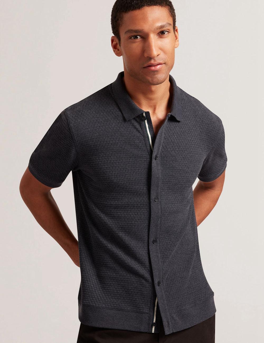 Men Ted Baker CONNYR - Short Sleeve Button Through Polos Shirts Navy | Egypt  EQNWJ-0927