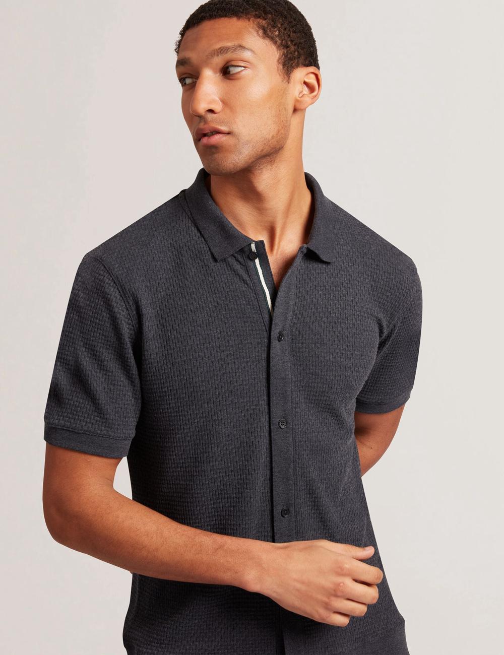 Men Ted Baker CONNYR - Short Sleeve Button Through Polos Shirts Navy | Egypt  EQNWJ-0927