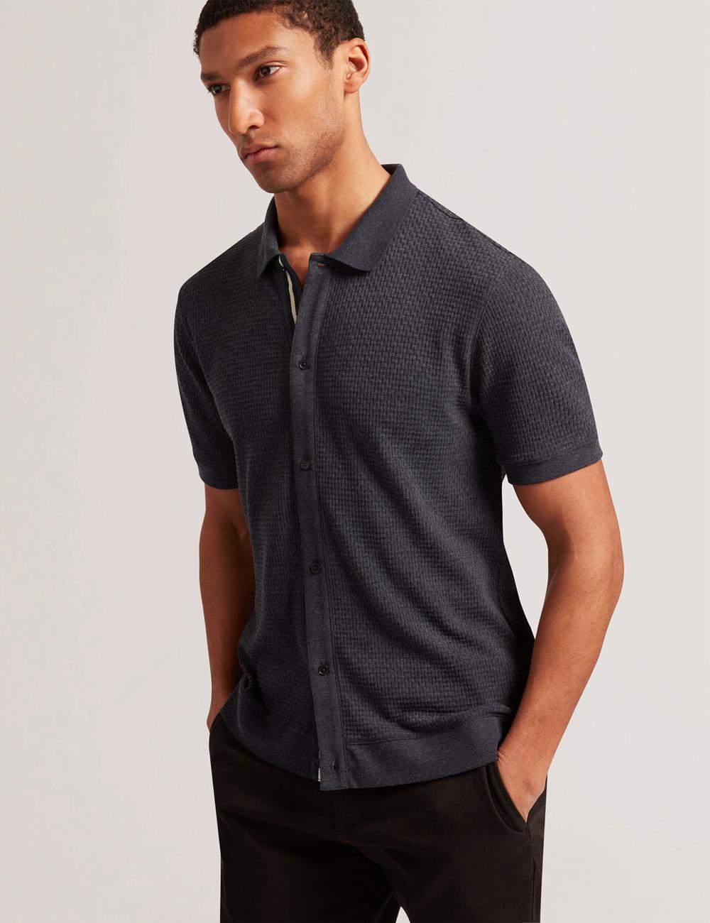 Men Ted Baker CONNYR - Short Sleeve Button Through Polos Shirts Navy | Egypt  EQNWJ-0927