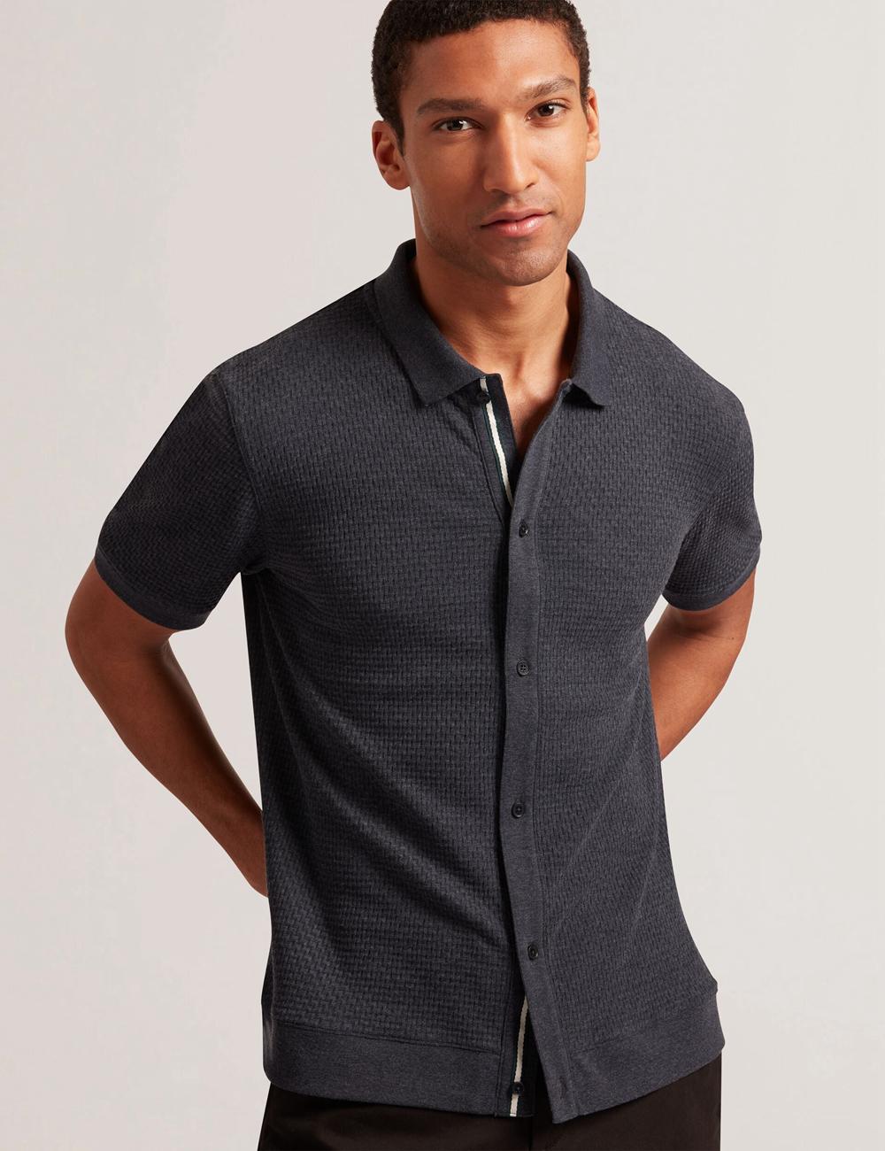 Men Ted Baker CONNYR - Short Sleeve Button Through Polos Shirts Navy | Egypt  EQNWJ-0927