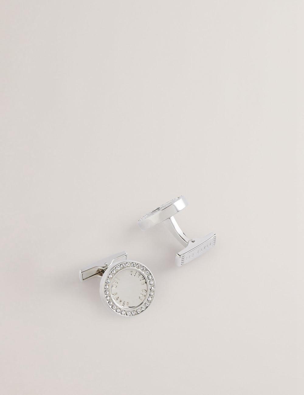 Men Ted Baker CRUZ - Crystal Border Logo Round Cufflinks Silver | Egypt  SRYUV-5604