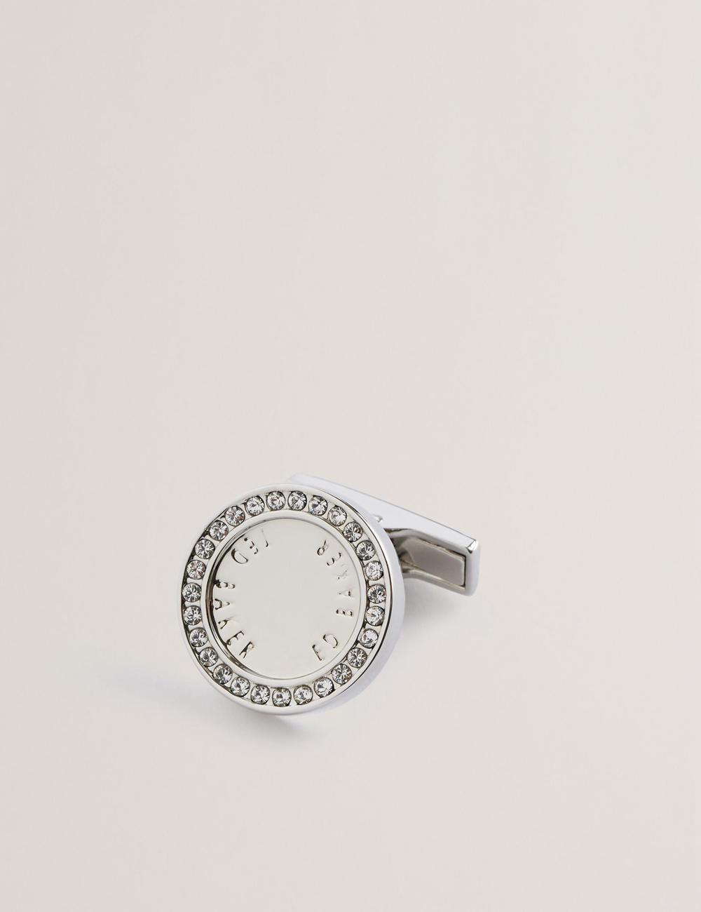 Men Ted Baker CRUZ - Crystal Border Logo Round Cufflinks Silver | Egypt  SRYUV-5604
