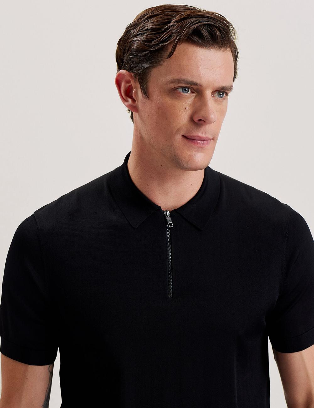 Men Ted Baker DALDIN - Zip Collar Stretch Knit Jumpers Black | Egypt  DQKHV-8072