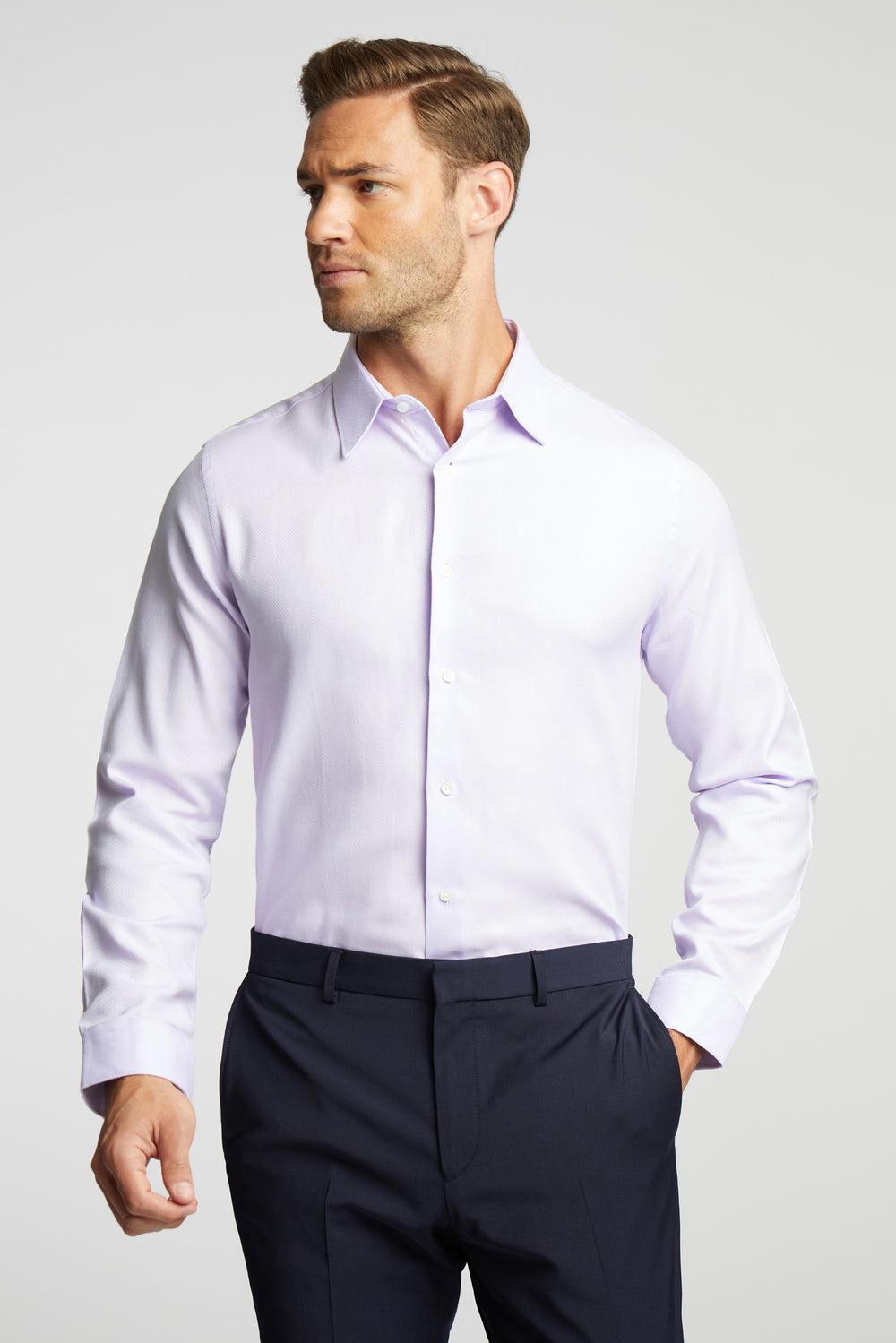Men Ted Baker DALTON - Dobby Textured Cotton Slim Fit Formal Shirts Lilac | Egypt  JLNZE-6217