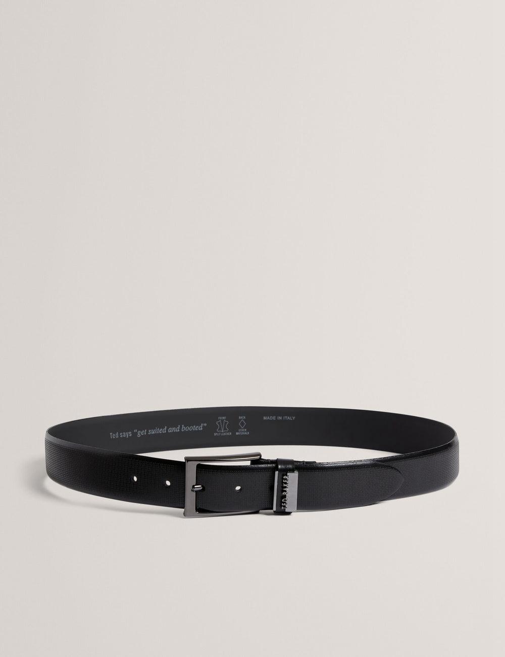 Men Ted Baker DAWSONS - Textured T Pattern Leather Belts Black | Egypt  KTQEJ-4082