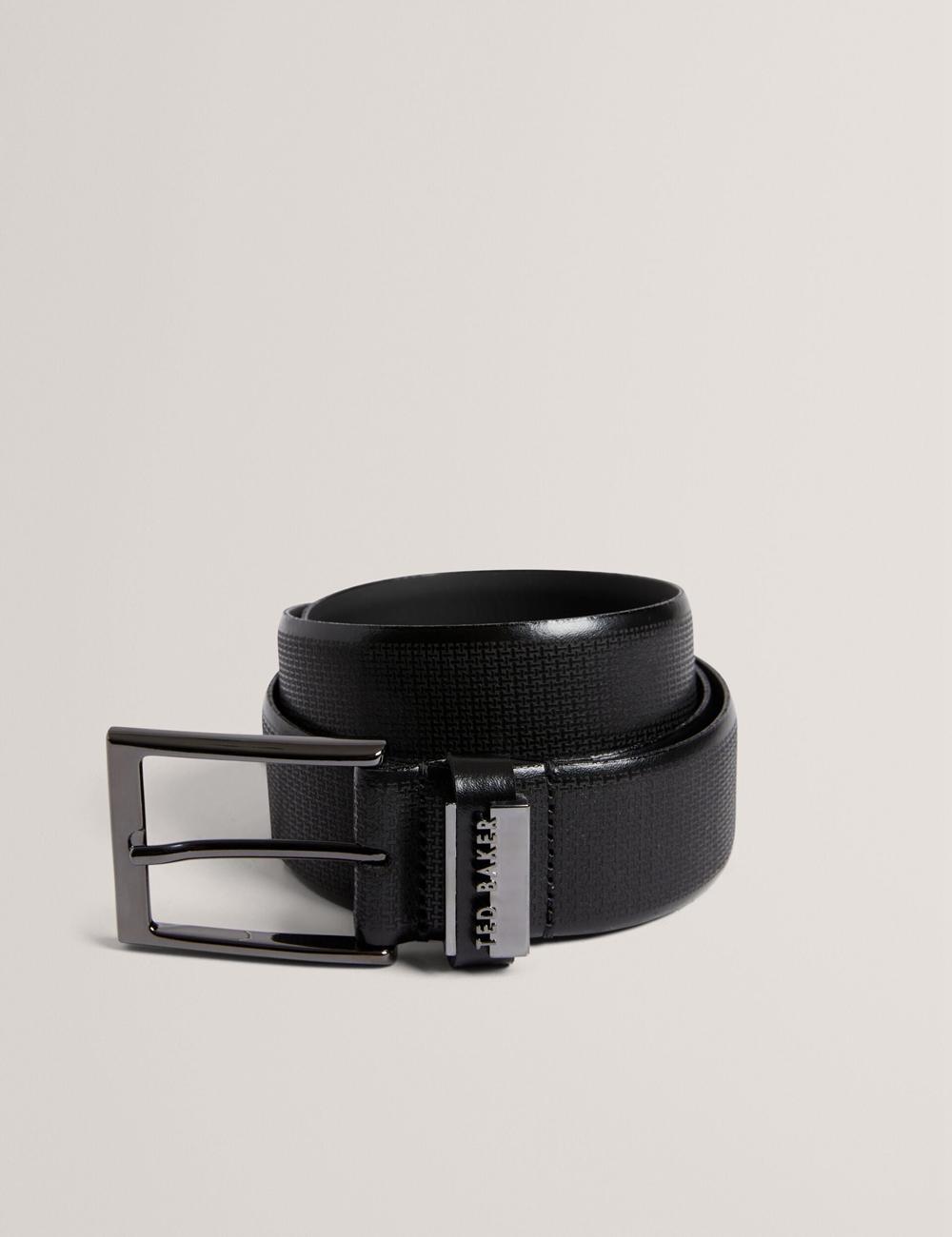 Men Ted Baker DAWSONS - Textured T Pattern Leather Belts Black | Egypt  KTQEJ-4082