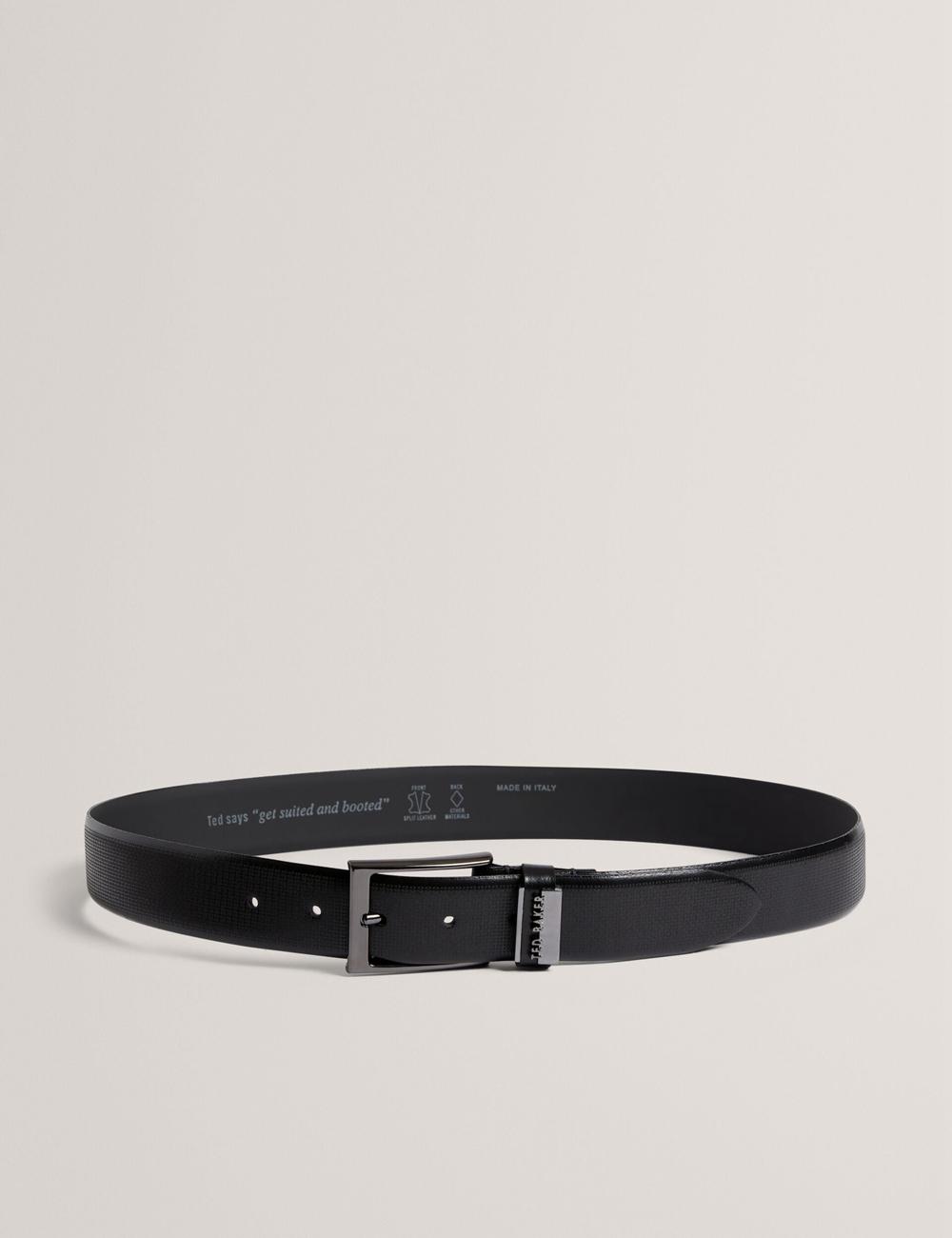 Men Ted Baker DAWSONS - Textured T Pattern Leather Belts Black | Egypt  KTQEJ-4082