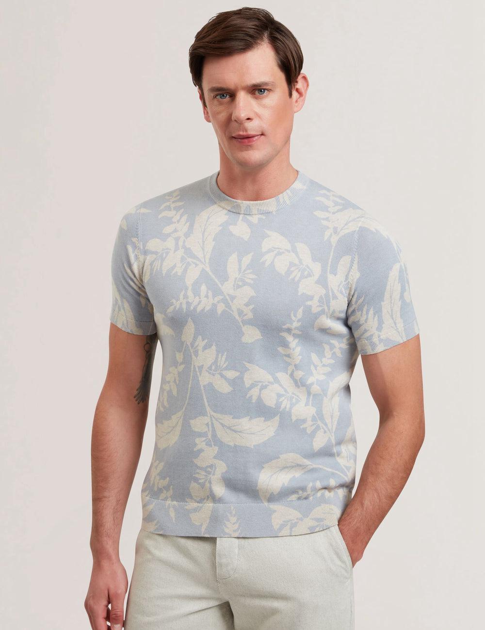 Men Ted Baker DENNIO - Short Sleeve Printed Floral T-Shirts Lt-Blue | Egypt  WQORI-8952
