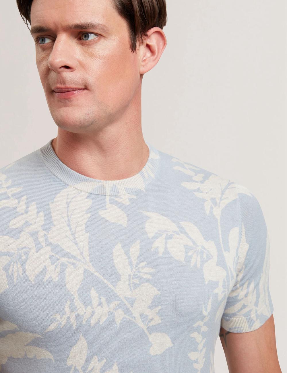 Men Ted Baker DENNIO - Short Sleeve Printed Floral T-Shirts Lt-Blue | Egypt  WQORI-8952