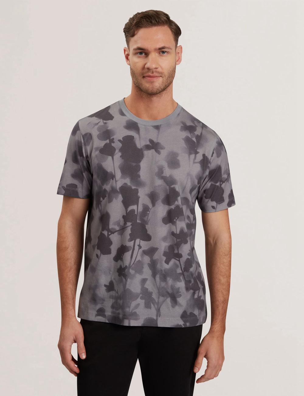 Men Ted Baker DENNISS - Monochrome Floral Print Cotton T-Shirts Dk-Grey | Egypt  UAMES-9041