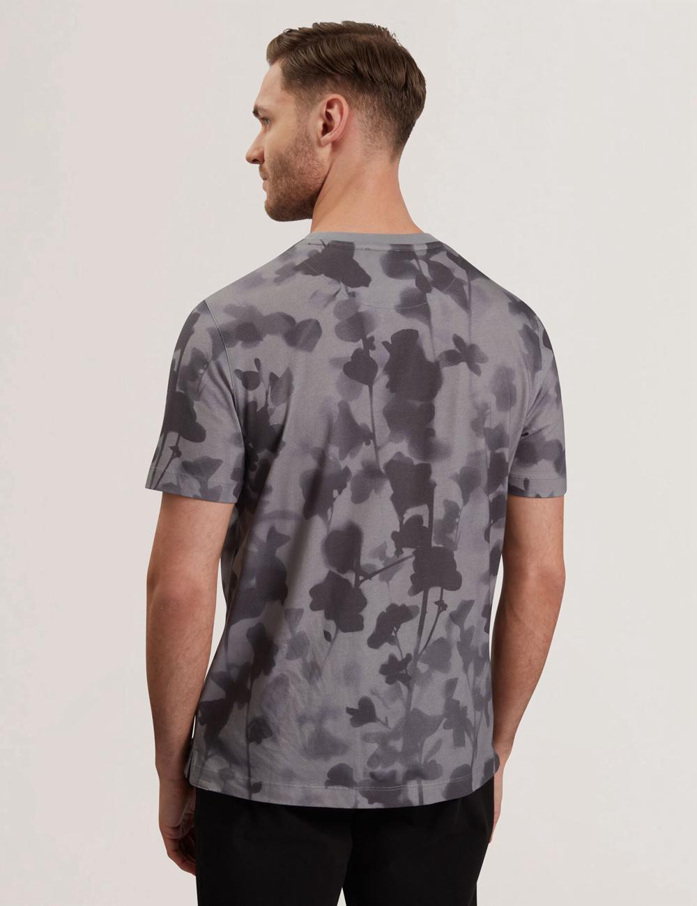 Men Ted Baker DENNISS - Monochrome Floral Print Cotton T-Shirts Dk-Grey | Egypt  UAMES-9041