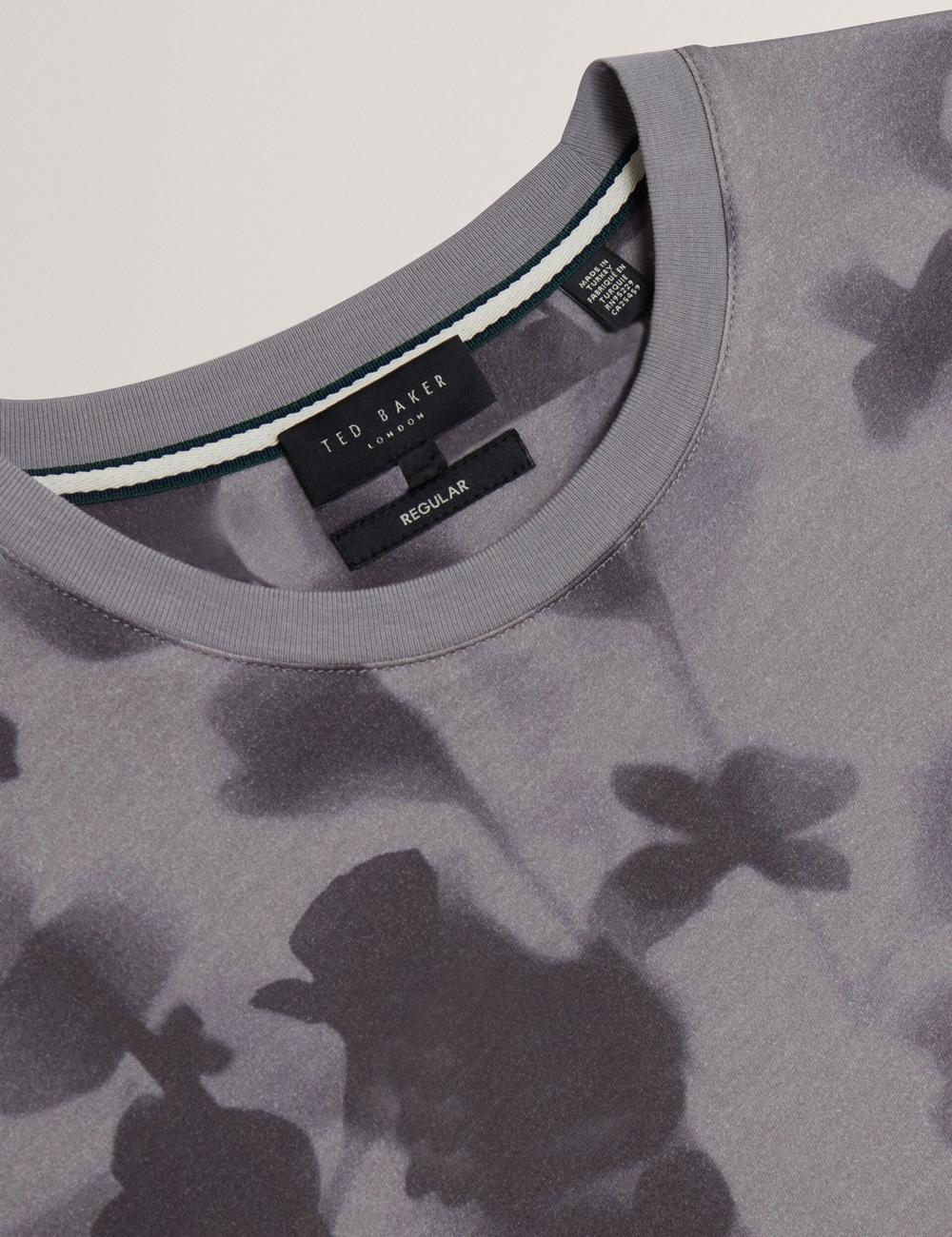 Men Ted Baker DENNISS - Monochrome Floral Print Cotton T-Shirts Dk-Grey | Egypt  UAMES-9041
