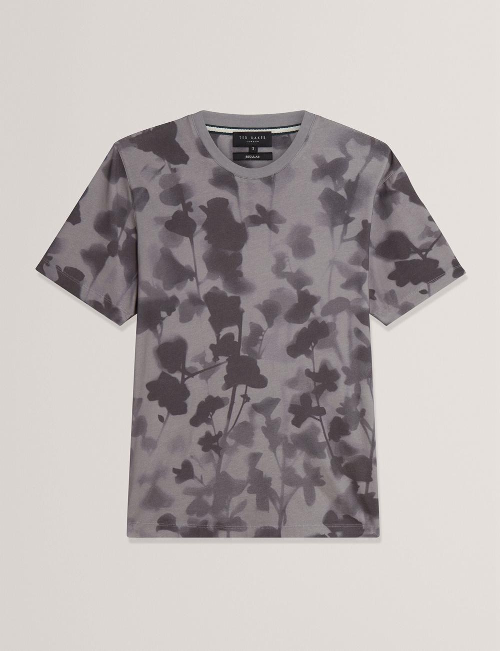 Men Ted Baker DENNISS - Monochrome Floral Print Cotton T-Shirts Dk-Grey | Egypt  UAMES-9041