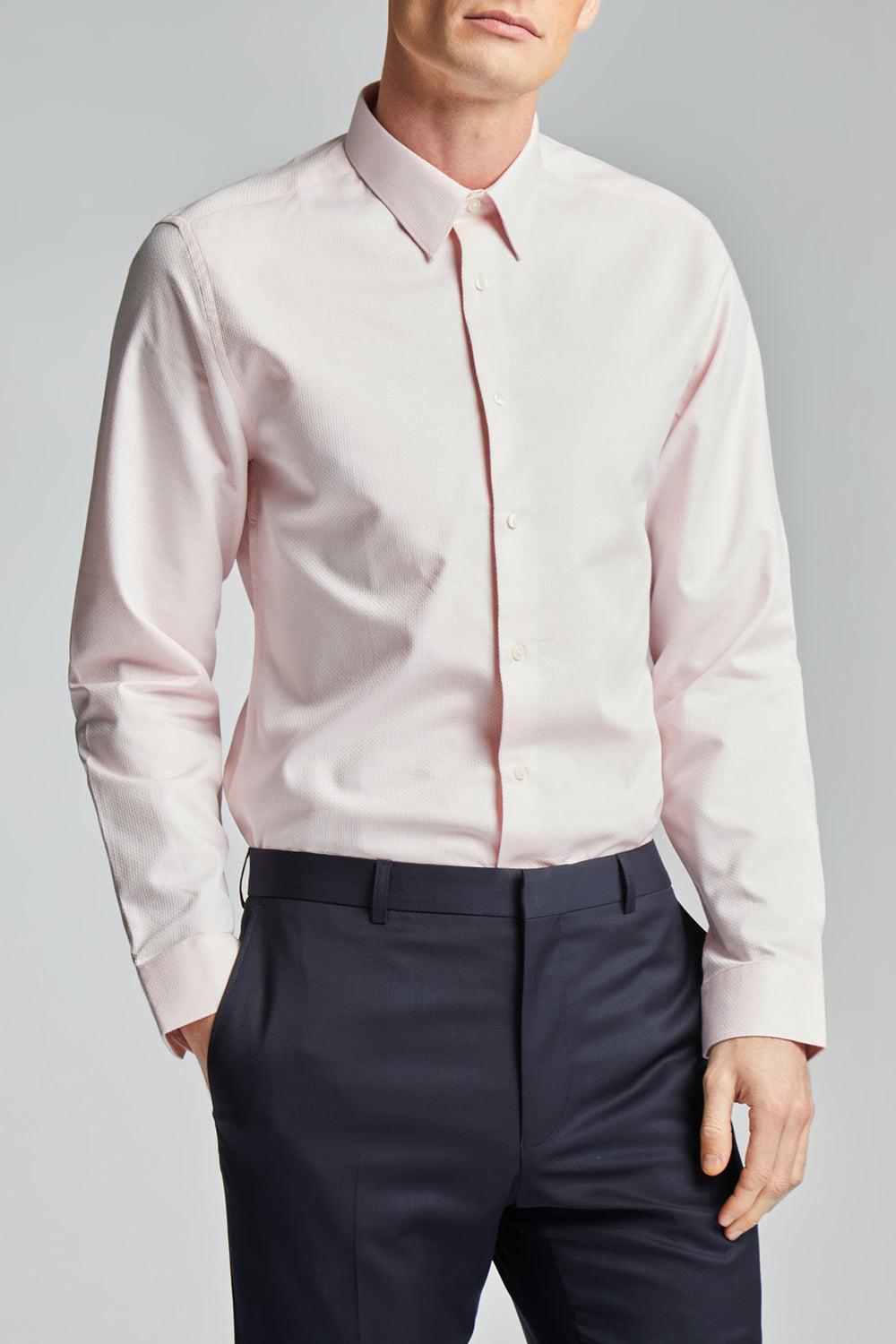 Men Ted Baker DORAIN - Textured Cotton Long Sleeve Formal Shirts Pink | Egypt  DGKJO-5026