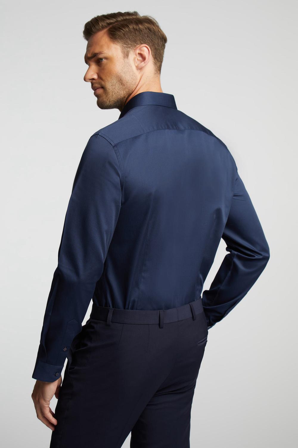 Men Ted Baker DUDDON - Navy Slim Fit Long Sleeve Cotton Formal Shirts Navy | Egypt  WTSYQ-1456