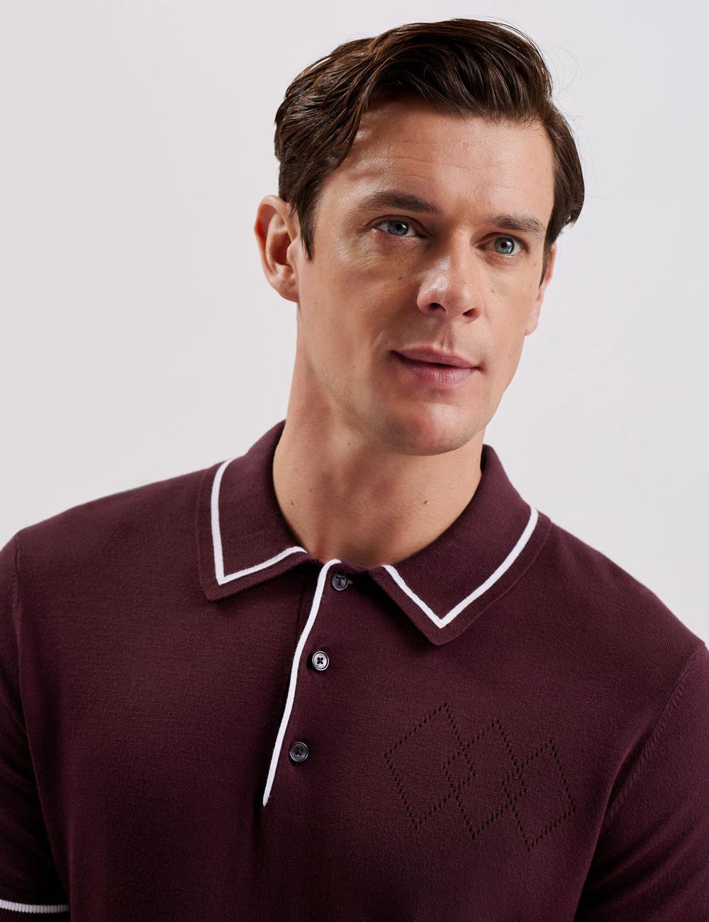 Men Ted Baker DUNOW - Pointelle Detail Striped Trim Polos Shirts Maroon | Egypt  VBNFO-6498