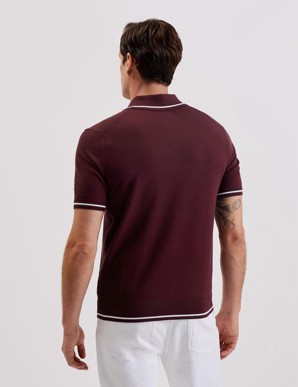 Men Ted Baker DUNOW - Pointelle Detail Striped Trim Polos Shirts Maroon | Egypt  VBNFO-6498