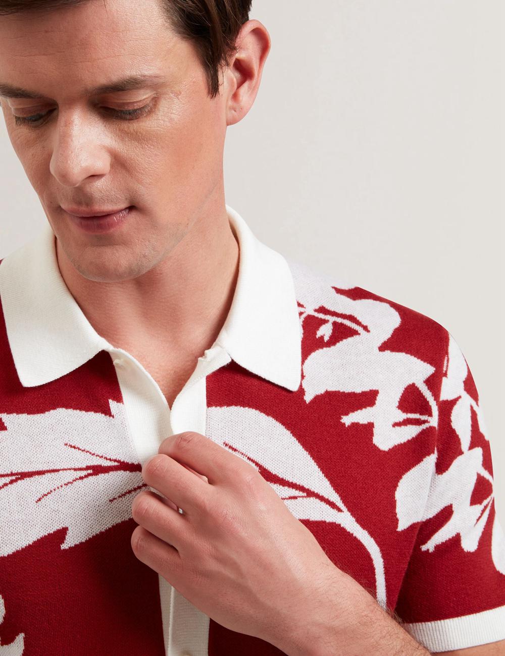 Men Ted Baker EDSON - Short Sleeve Button Through Floral Polos Shirts Red | Egypt  QMCWS-7934