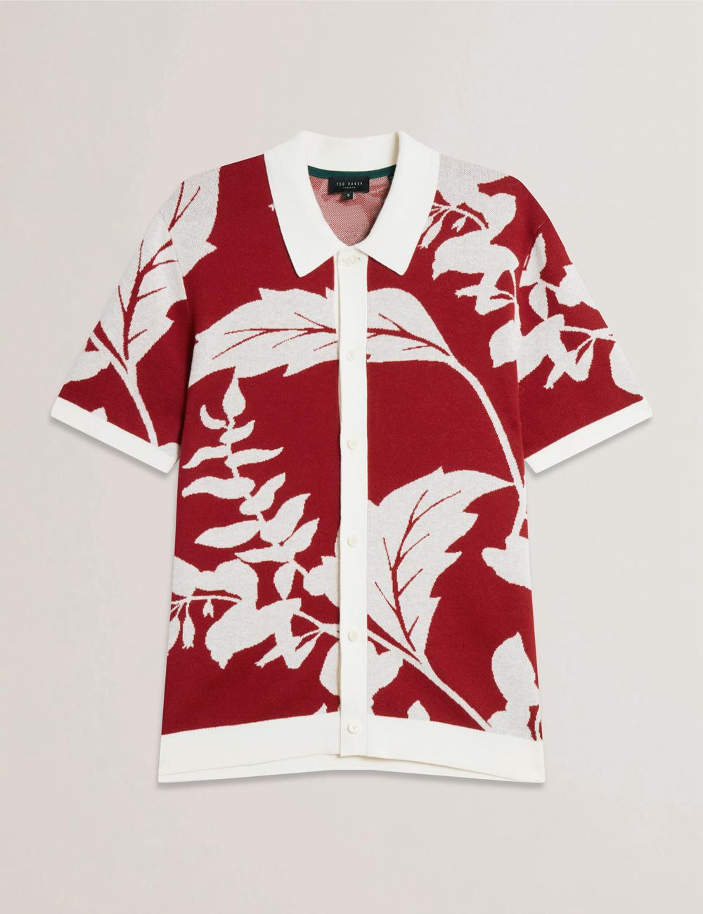 Men Ted Baker EDSON - Short Sleeve Button Through Floral Polos Shirts Red | Egypt  QMCWS-7934