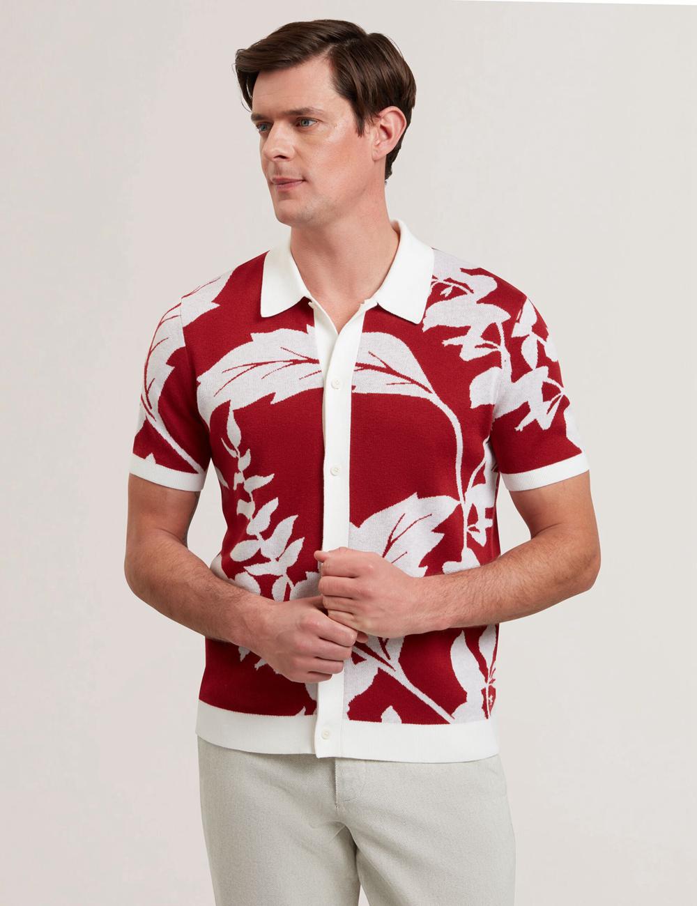 Men Ted Baker EDSON - Short Sleeve Button Through Floral Polos Shirts Red | Egypt  QMCWS-7934