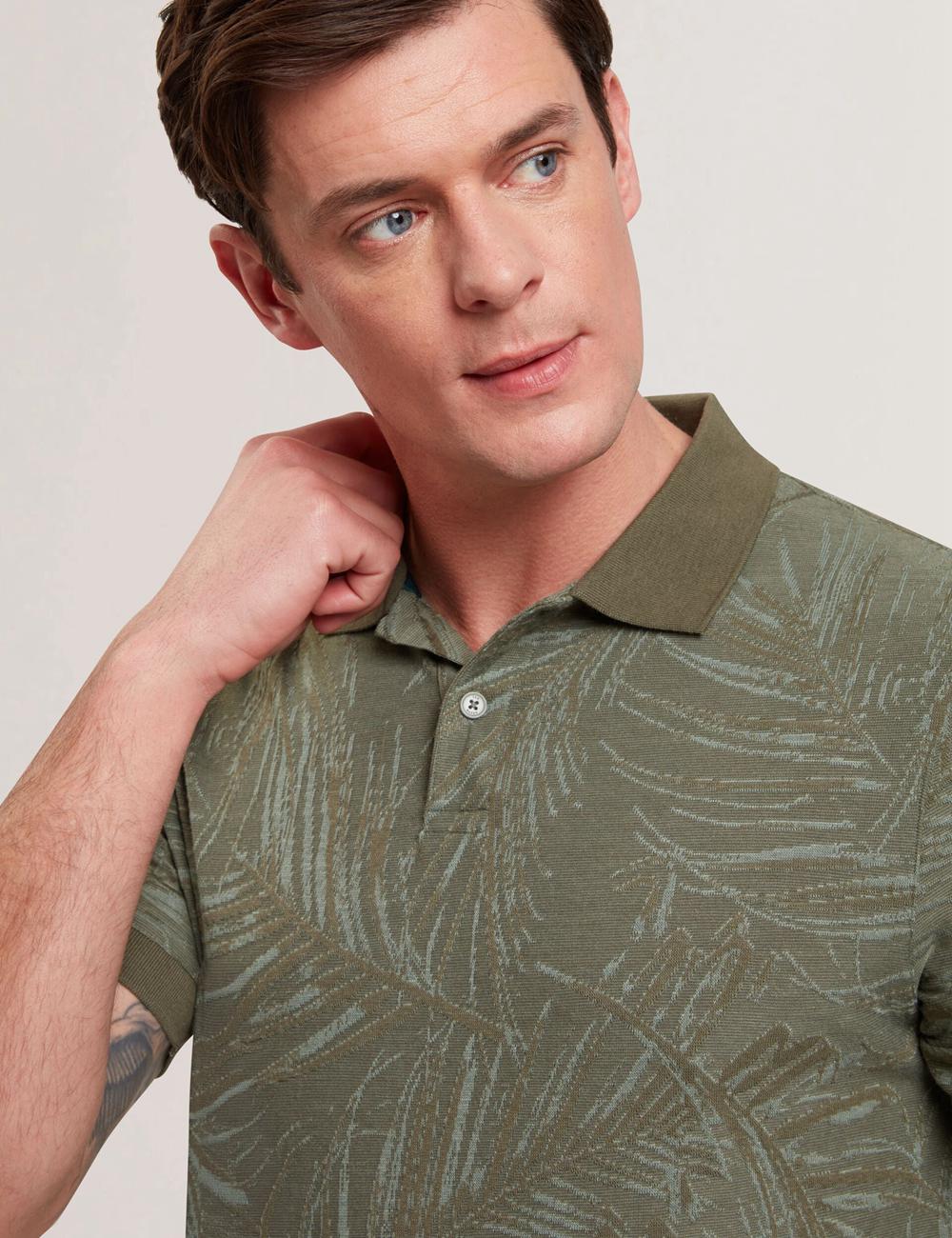 Men Ted Baker EDWINE - Leaf Print Short Sleeve Polos Shirts Khaki | Egypt  MTAOJ-5320