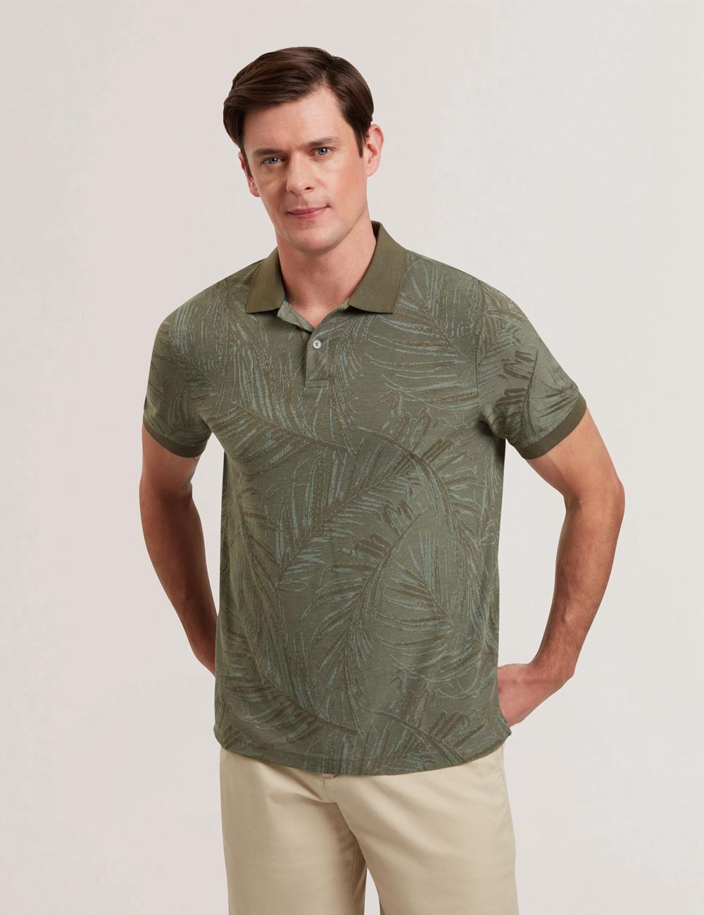 Men Ted Baker EDWINE - Leaf Print Short Sleeve Polos Shirts Khaki | Egypt  MTAOJ-5320
