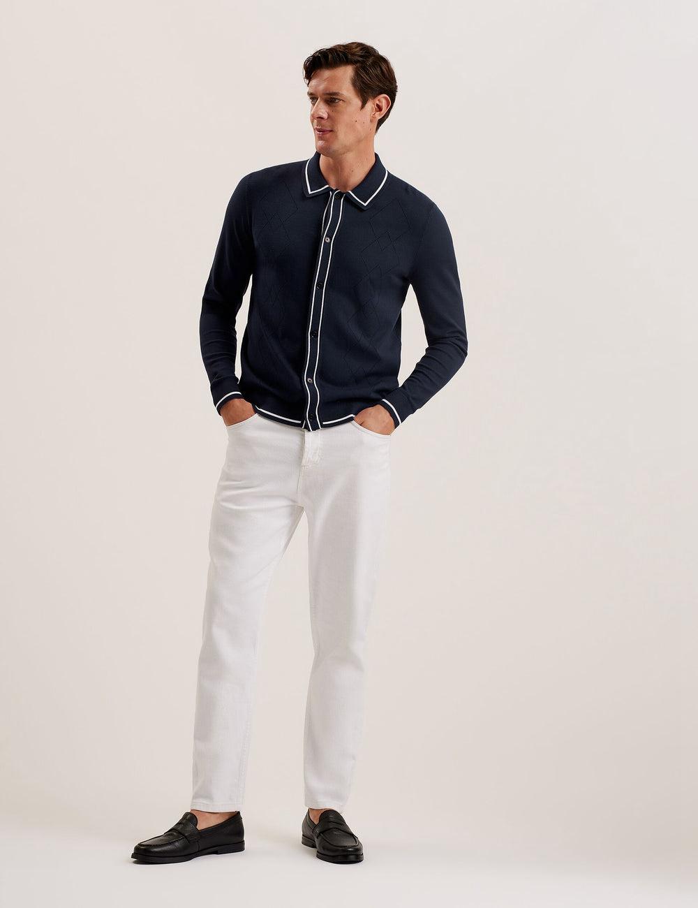 Men Ted Baker ELMDON LS Diamond Button Through Casual Shirts Navy | Egypt  HBRXF-4352