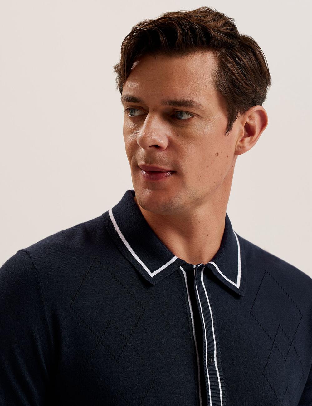Men Ted Baker ELMDON LS Diamond Button Through Casual Shirts Navy | Egypt  HBRXF-4352