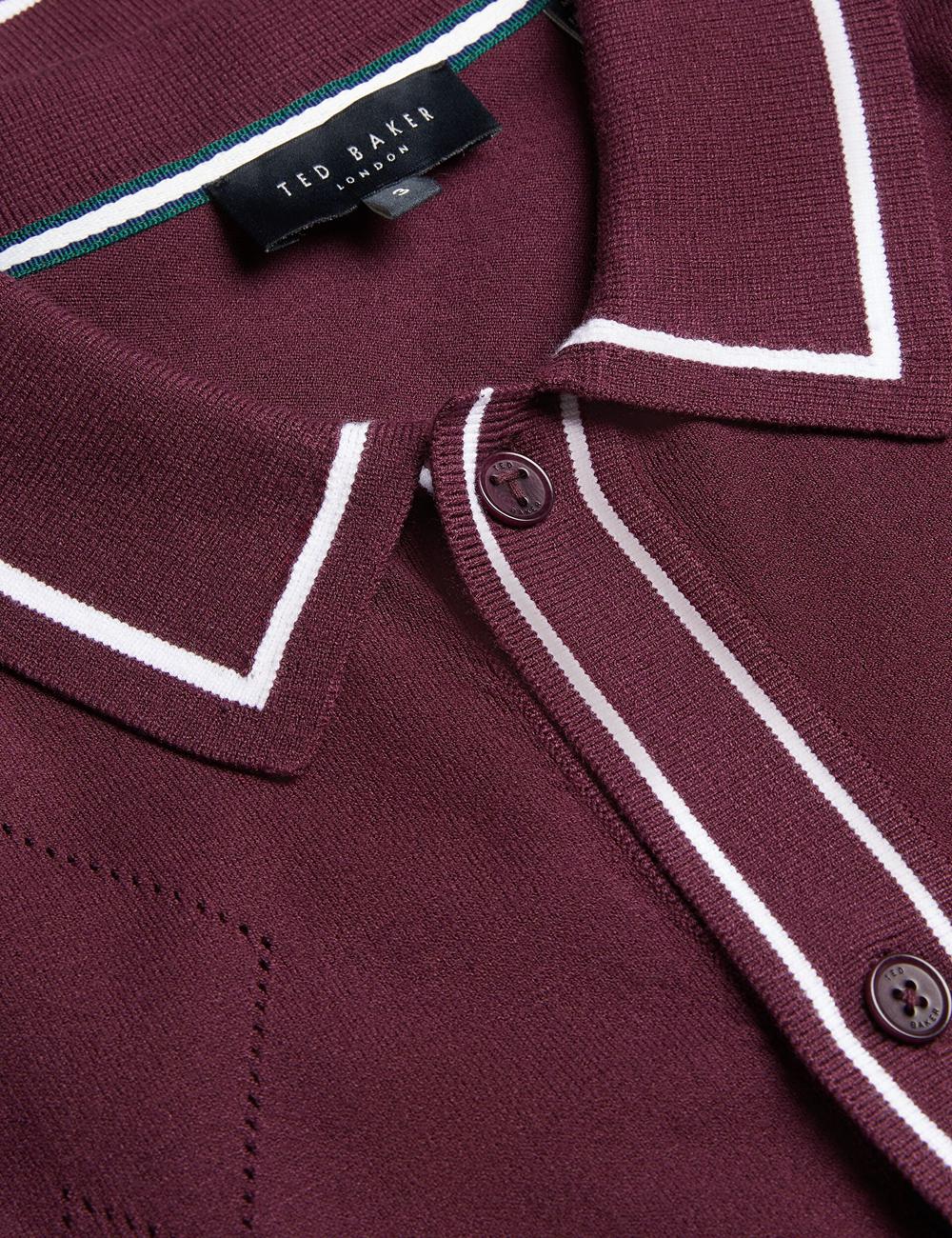 Men Ted Baker ELMDON - Pointelle Diamond Knitted Long Sleeve Casual Shirts Maroon | Egypt  ONHZX-0713