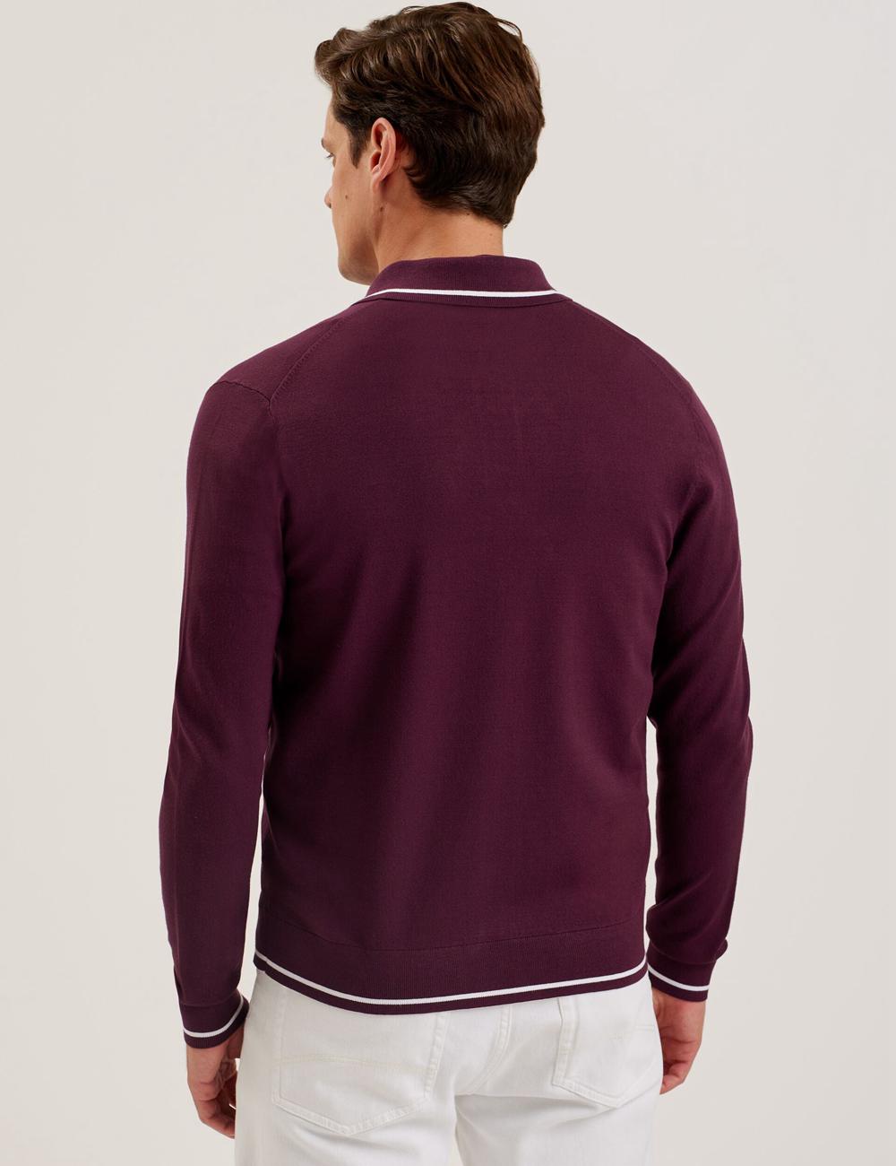 Men Ted Baker ELMDON - Pointelle Diamond Knitted Long Sleeve Casual Shirts Maroon | Egypt  ONHZX-0713
