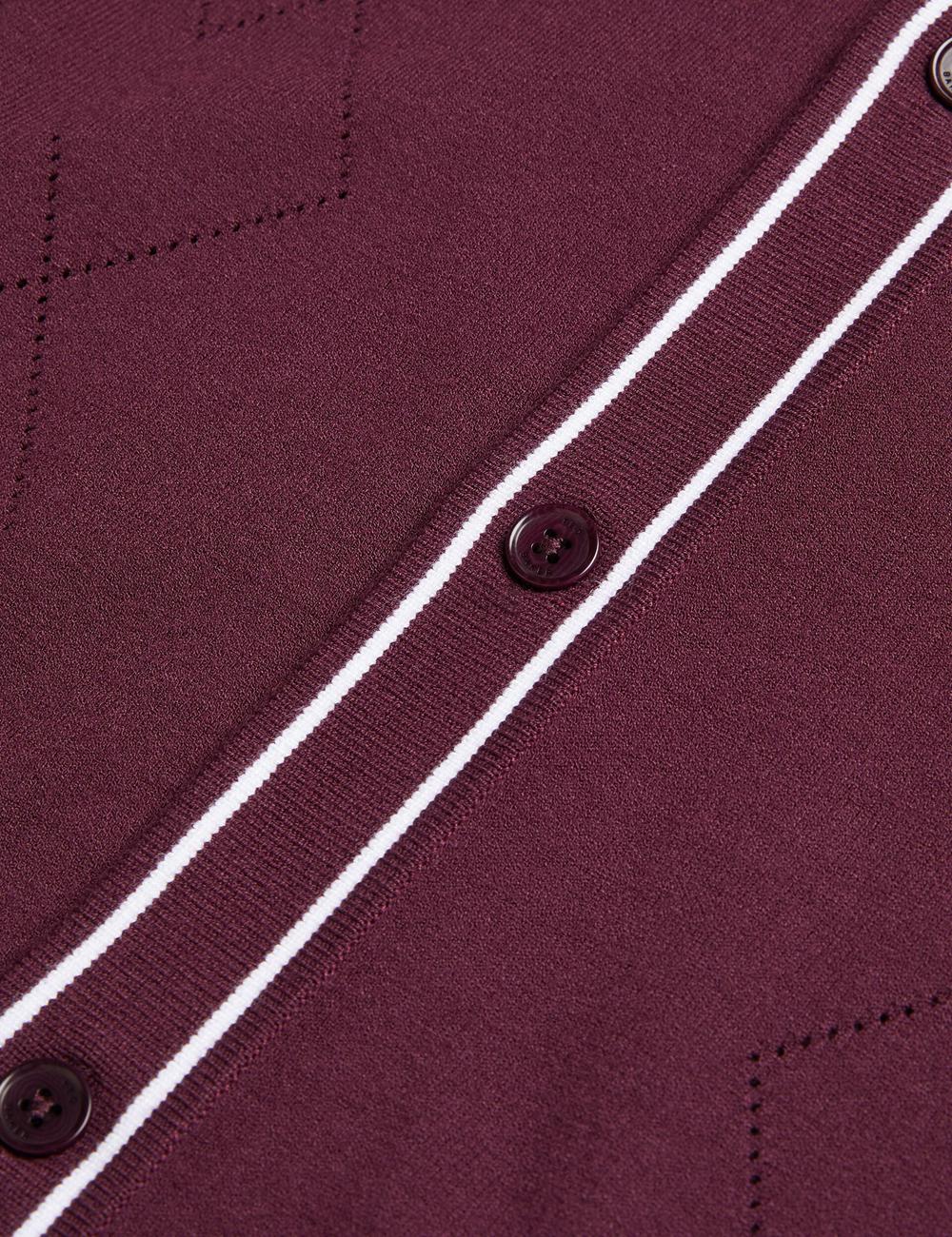 Men Ted Baker ELMDON - Pointelle Diamond Knitted Long Sleeve Casual Shirts Maroon | Egypt  ONHZX-0713