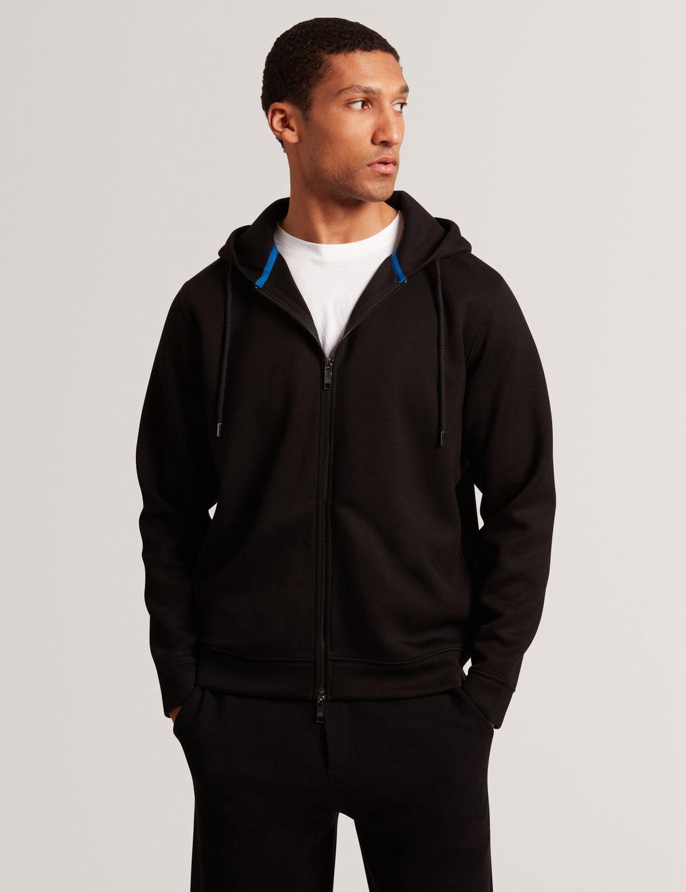 Men Ted Baker EPIO - Zip Through Neoprene Hoodies Black | Egypt  SZBRC-3857