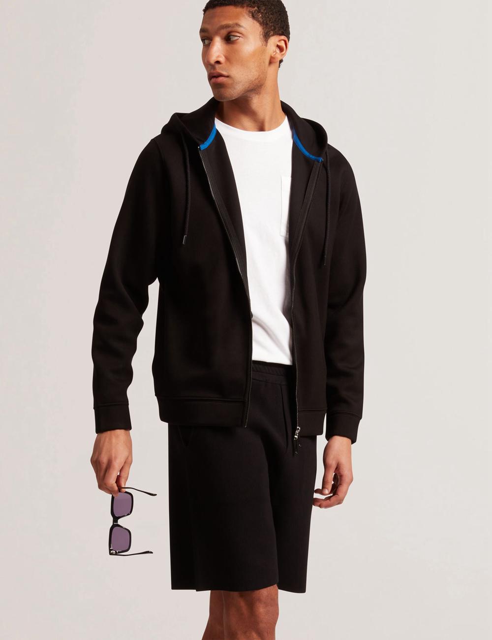 Men Ted Baker EPIO - Zip Through Neoprene Hoodies Black | Egypt  SZBRC-3857
