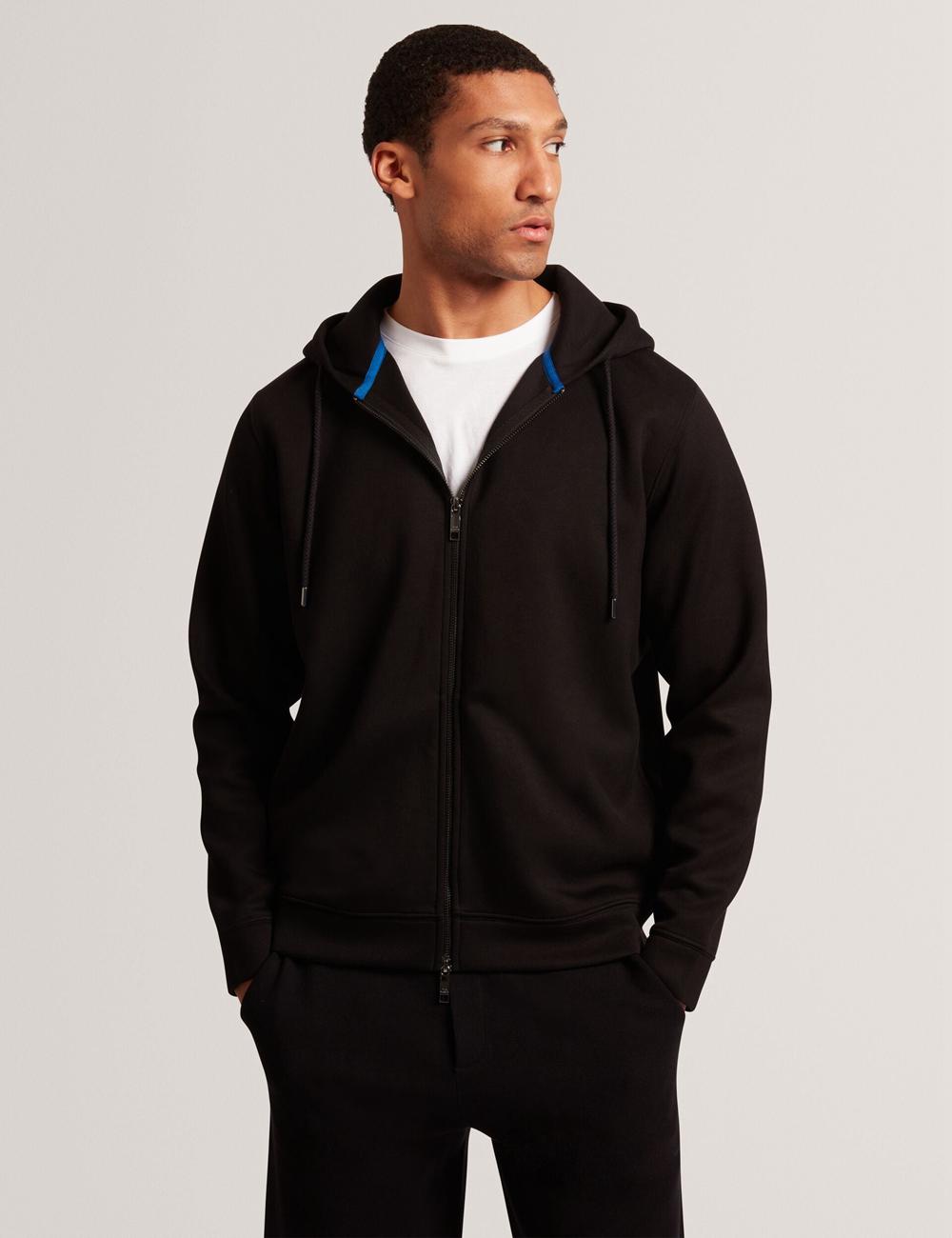 Men Ted Baker EPIO - Zip Through Neoprene Hoodies Black | Egypt  SZBRC-3857