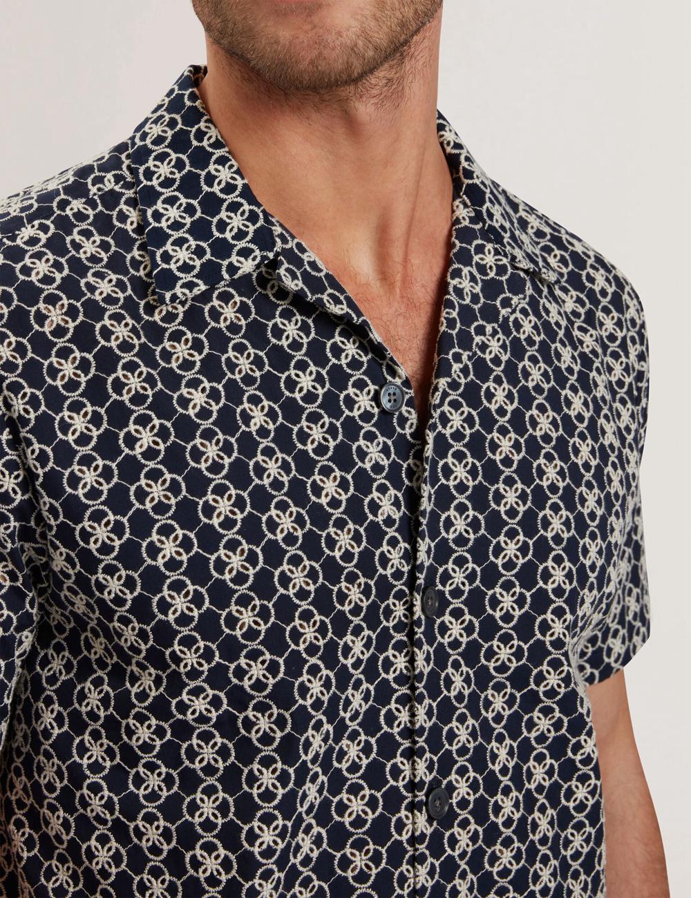 Men Ted Baker FINLAYS - Short Sleeve Relaxed Embroidered Casual Shirts Navy | Egypt  WHSYK-4297