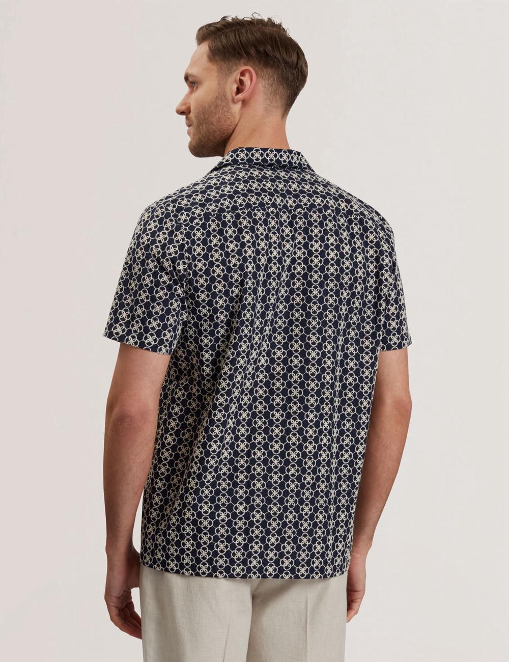 Men Ted Baker FINLAYS - Short Sleeve Relaxed Embroidered Casual Shirts Navy | Egypt  WHSYK-4297