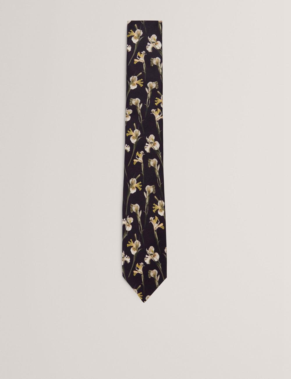Men Ted Baker FRINTON - Orchid Floral Print Silk Ties Black | Egypt  CMXHF-4086