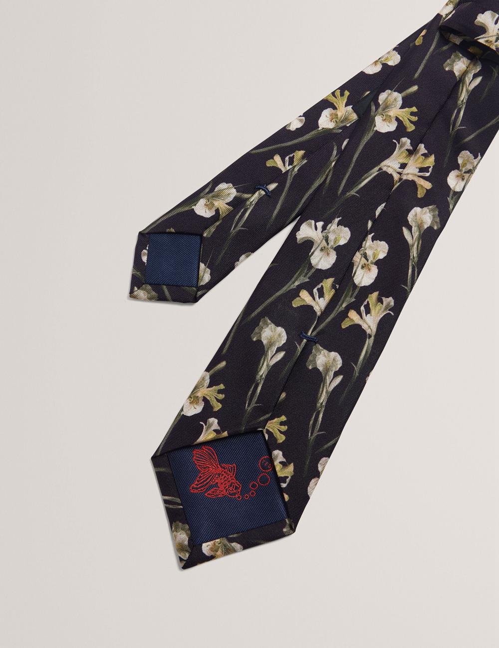 Men Ted Baker FRINTON - Orchid Floral Print Silk Ties Black | Egypt  CMXHF-4086