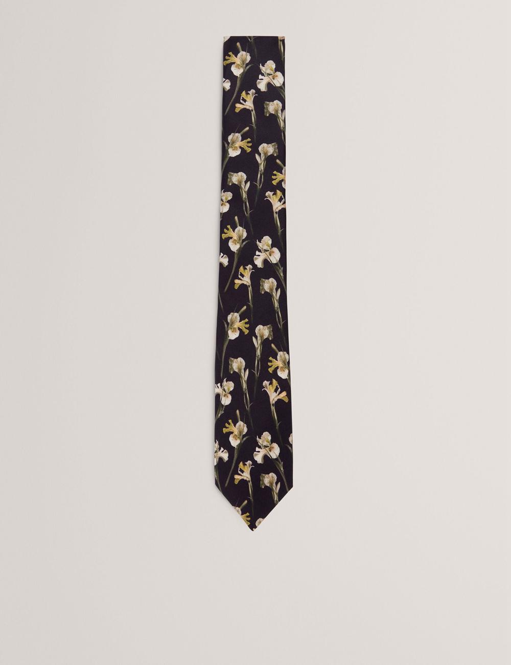 Men Ted Baker FRINTON - Orchid Floral Print Silk Ties Black | Egypt  CMXHF-4086