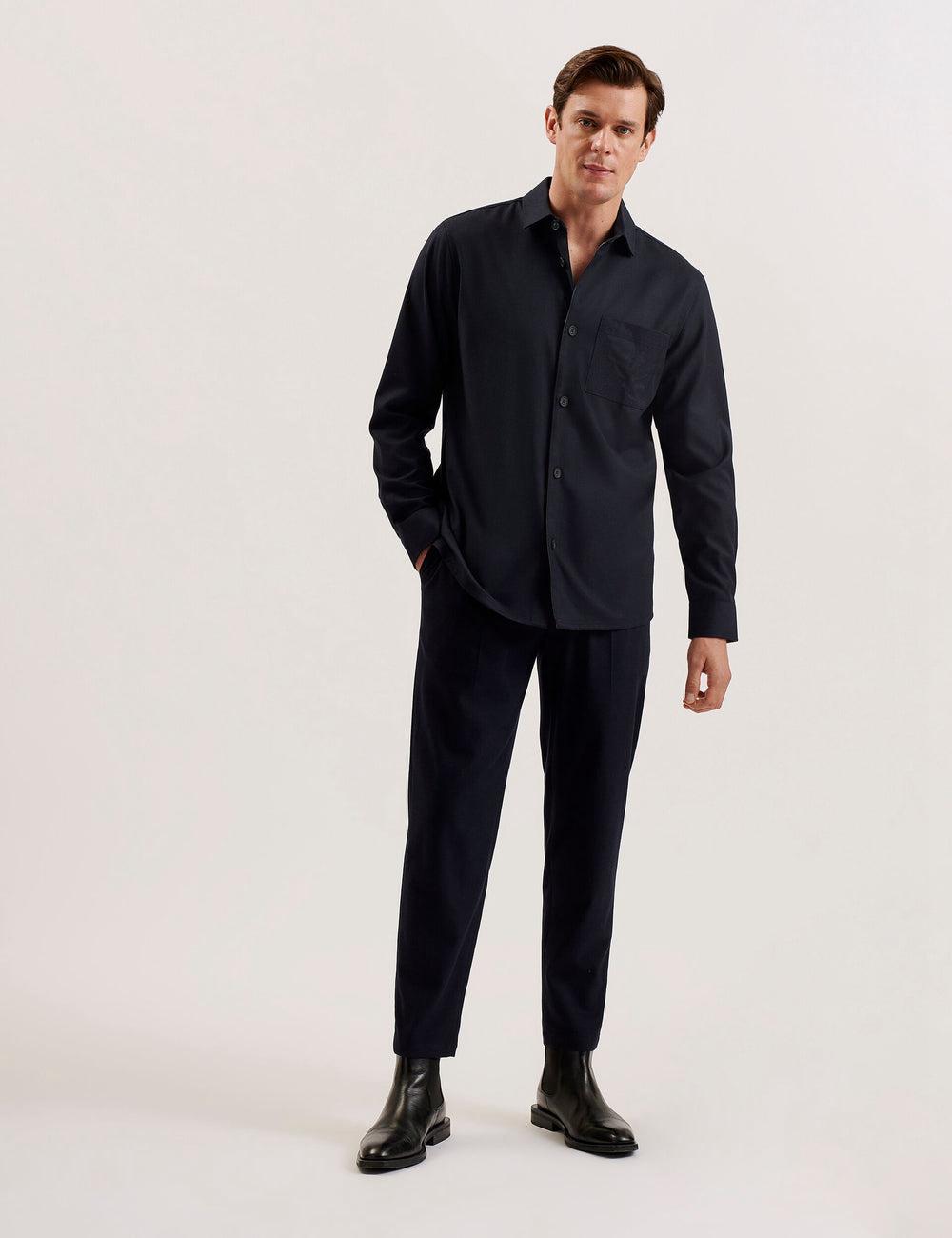Men Ted Baker GAIUS - Wool Blend With Pocket Detail Casual Shirts Navy | Egypt  DGPUN-9103