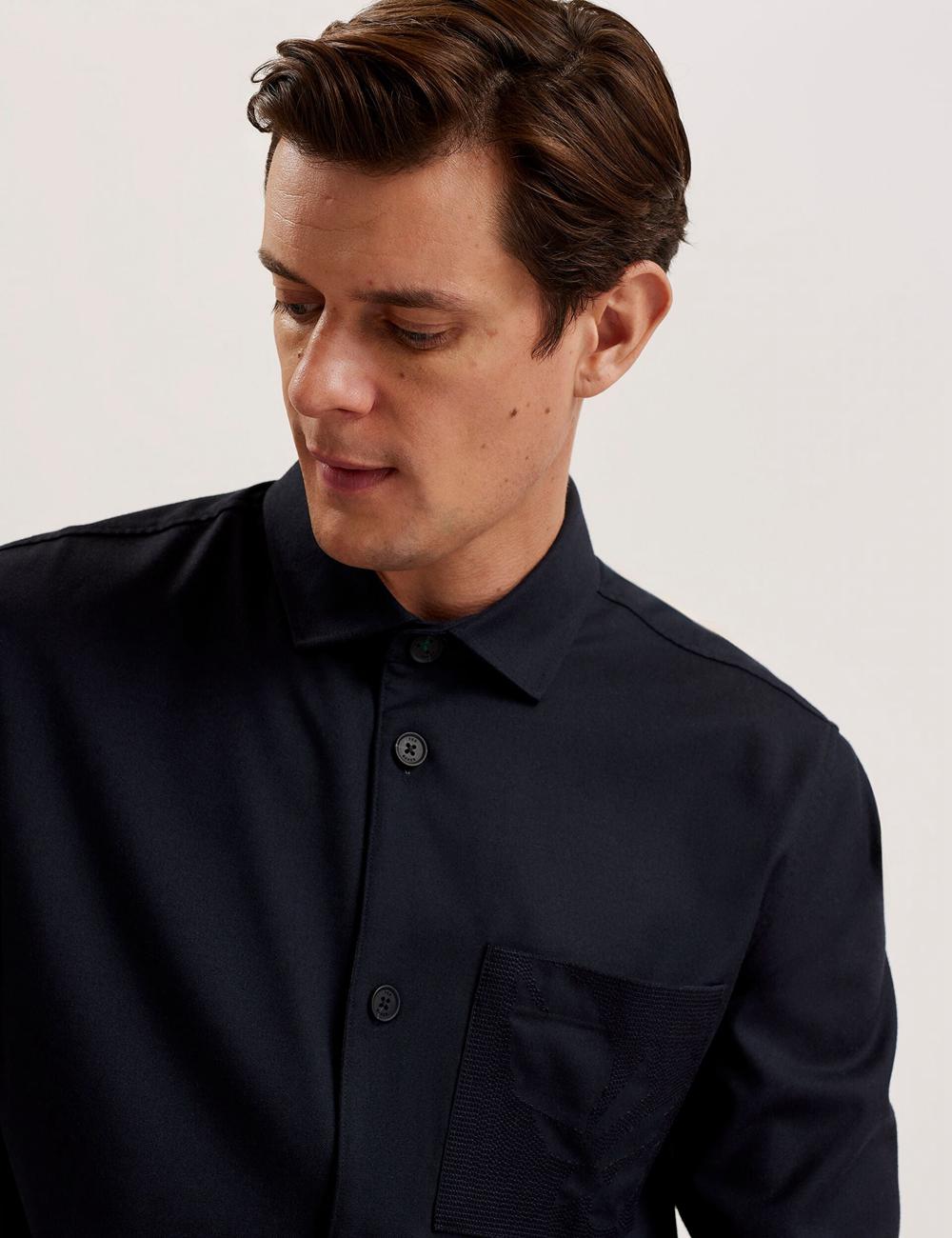 Men Ted Baker GAIUS - Wool Blend With Pocket Detail Casual Shirts Navy | Egypt  DGPUN-9103