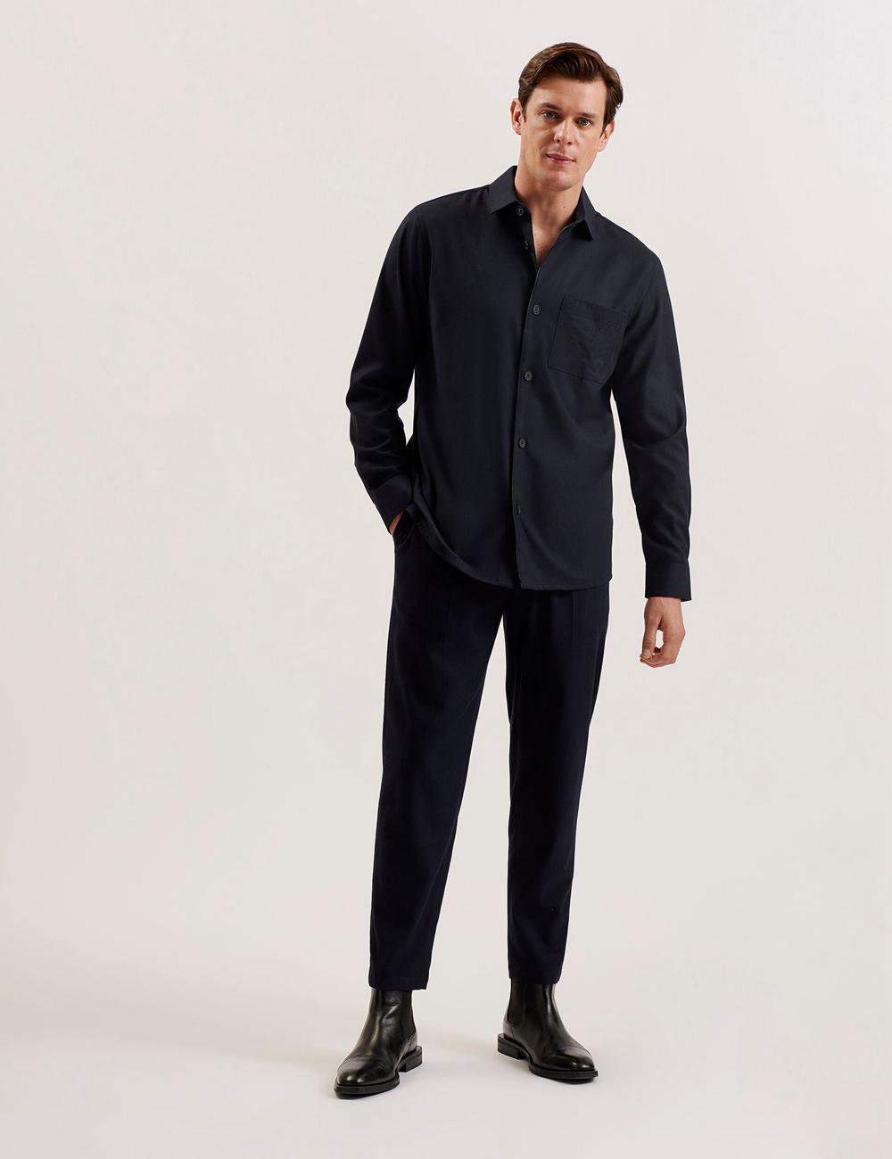 Men Ted Baker GAIUS - Wool Blend With Pocket Detail Casual Shirts Navy | Egypt  DGPUN-9103