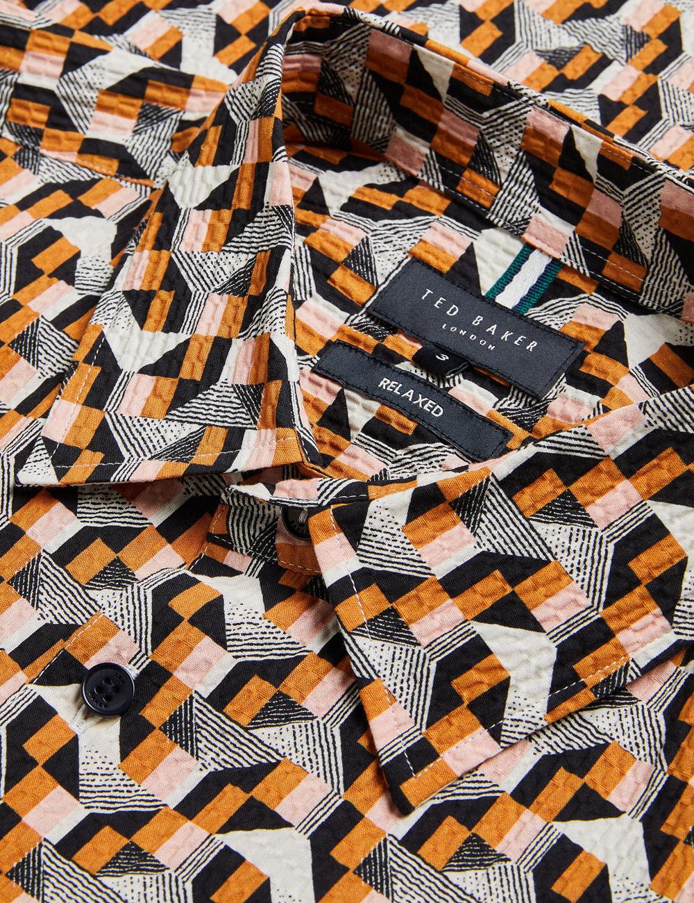 Men Ted Baker GASTONS - Short Sleeve Geo Print Seersucker Casual Shirts Pink | Egypt  RLVUP-9172