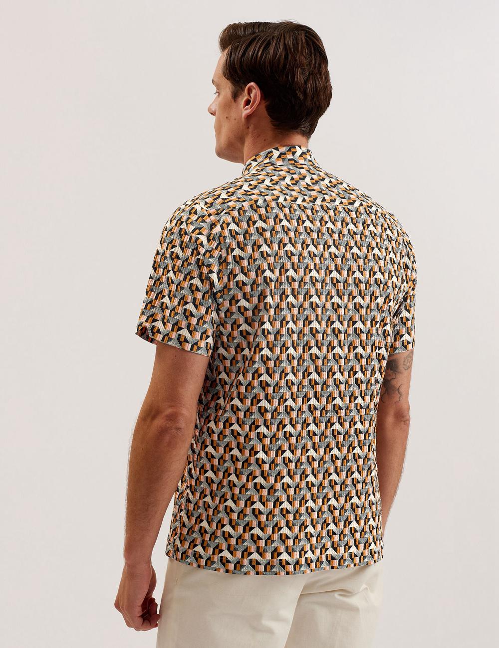 Men Ted Baker GASTONS - Short Sleeve Geo Print Seersucker Casual Shirts Pink | Egypt  RLVUP-9172
